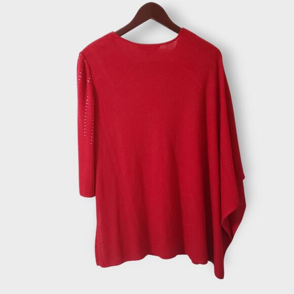 Ming Wang Red Studded Pointelle Knit Poncho One Sleeve Top Medium Elegant Modern - Picture 7 of 14
